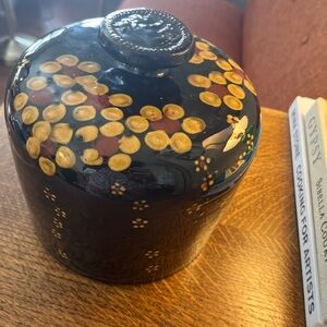 Vintage Hand-Painted Ceramic Cloche Lid Cow Handle. Lovely!